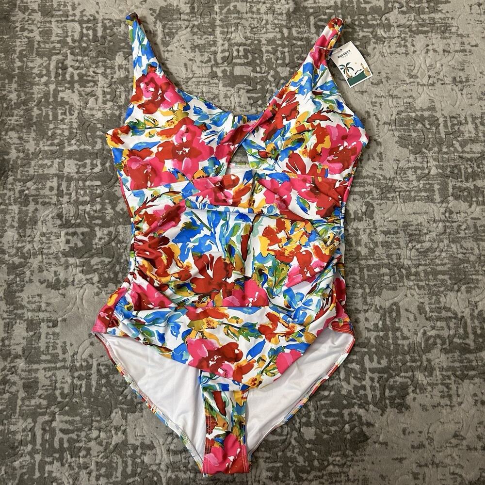 B2prity One Piece Floral Swim Suit Size 2XL Tummy Control V Neck Swimsuit